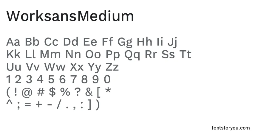 A fonte WorksansMedium – alfabeto, números, caracteres especiais