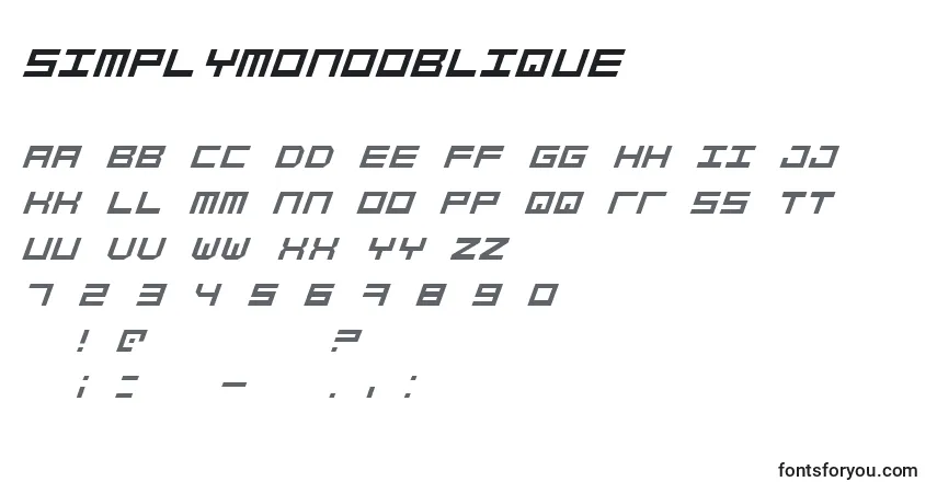 Schriftart SimplyMonoOblique – Alphabet, Zahlen, spezielle Symbole