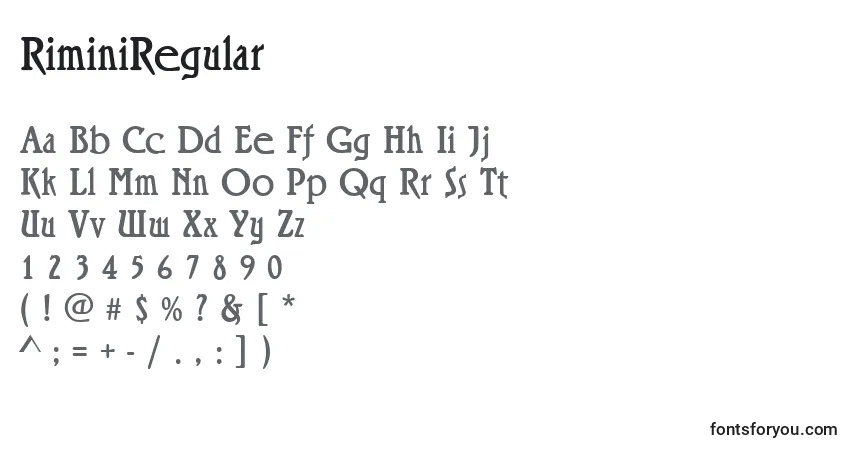 A fonte RiminiRegular – alfabeto, números, caracteres especiais