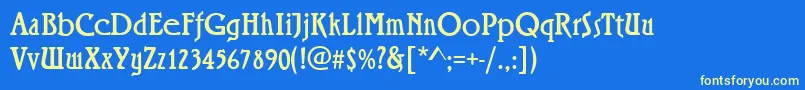 RiminiRegular-Schriftart – Gelbe Schriften auf blauem Hintergrund