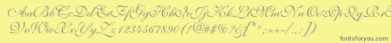 ShelleyVolantescript-Schriftart – Graue Schriften auf gelbem Hintergrund