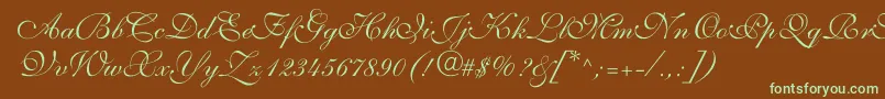 ShelleyVolantescript-fontti – vihreät fontit ruskealla taustalla