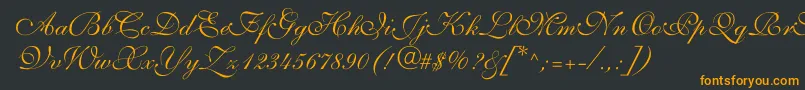 ShelleyVolantescript-Schriftart – Orangefarbene Schriften auf schwarzem Hintergrund