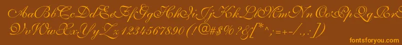 ShelleyVolantescript-fontti – oranssit fontit ruskealla taustalla