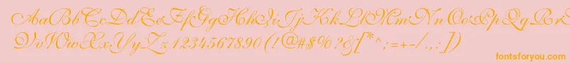 ShelleyVolantescript-Schriftart – Orangefarbene Schriften auf rosa Hintergrund