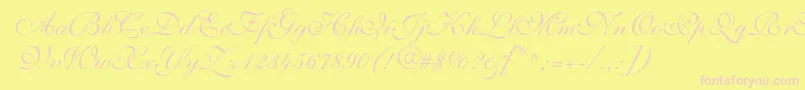 ShelleyVolantescript-fontti – vaaleanpunaiset fontit keltaisella taustalla