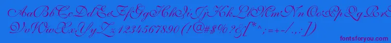 ShelleyVolantescript Font – Purple Fonts on Blue Background