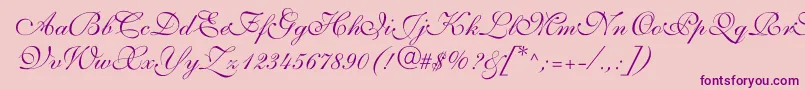 Fonte ShelleyVolantescript – fontes roxas em um fundo rosa