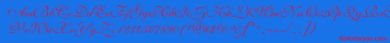 ShelleyVolantescript Font – Red Fonts on Blue Background