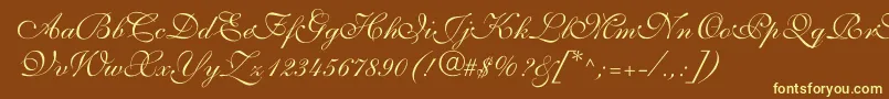 ShelleyVolantescript-fontti – keltaiset fontit ruskealla taustalla