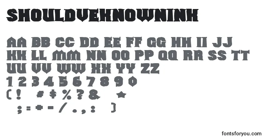 Czcionka Shouldveknownink – alfabet, cyfry, specjalne znaki