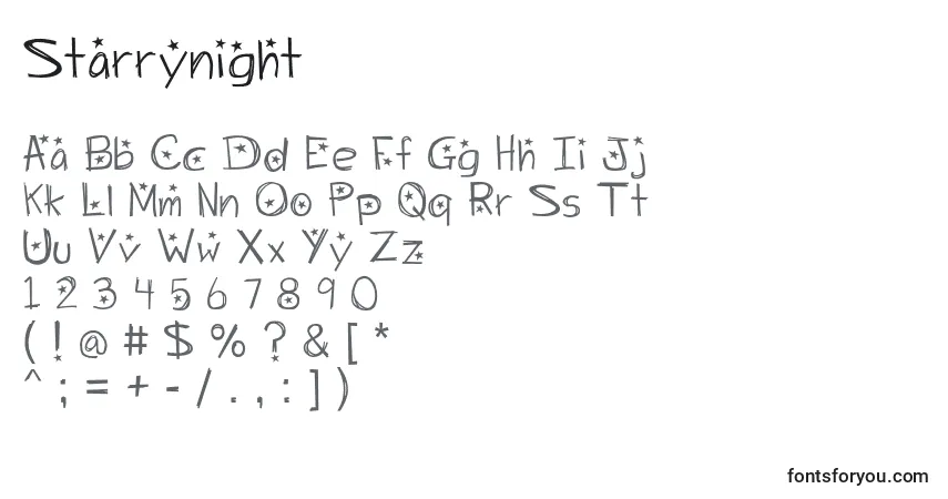 Czcionka Starrynight (48009) – alfabet, cyfry, specjalne znaki