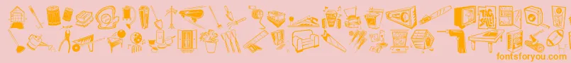 DfHomeImprovementItctt-Schriftart – Orangefarbene Schriften auf rosa Hintergrund