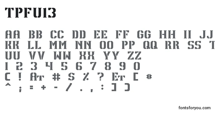 A fonte TpfU13 – alfabeto, números, caracteres especiais