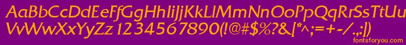 QuadratItalic-fontti – oranssit fontit violetilla taustalla