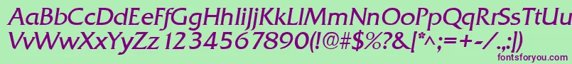 QuadratItalic-fontti – violetit fontit vihreällä taustalla