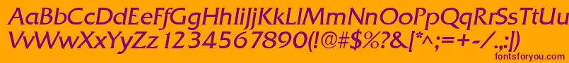 Fonte QuadratItalic – fontes roxas em um fundo laranja
