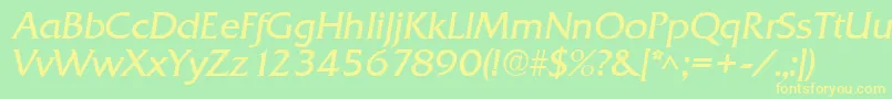 フォントQuadratItalic – 黄色の文字が緑の背景にあります