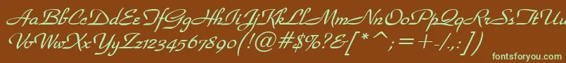 フォントWaldorfscriptBolditalic – 緑色の文字が茶色の背景にあります。