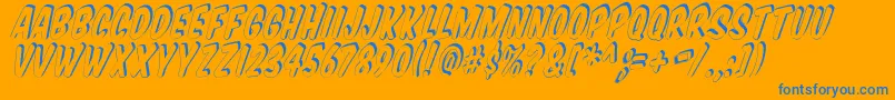 Vtcsupermarketsupersale3Dtilt-Schriftart – Blaue Schriften auf orangefarbenem Hintergrund