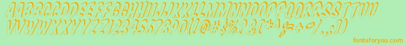 Vtcsupermarketsupersale3Dtilt-Schriftart – Orangefarbene Schriften auf grünem Hintergrund