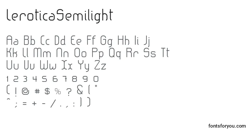 A fonte LeroticaSemilight – alfabeto, números, caracteres especiais