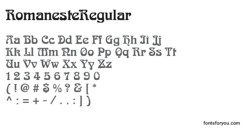 Schriftart RomanesteRegular – Alphabet, Zahlen, spezielle Symbole