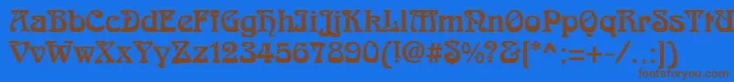 フォントRomanesteRegular – 茶色の文字が青い背景にあります。