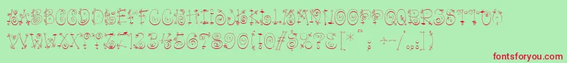 フォントZakoruchka2k – 赤い文字の緑の背景