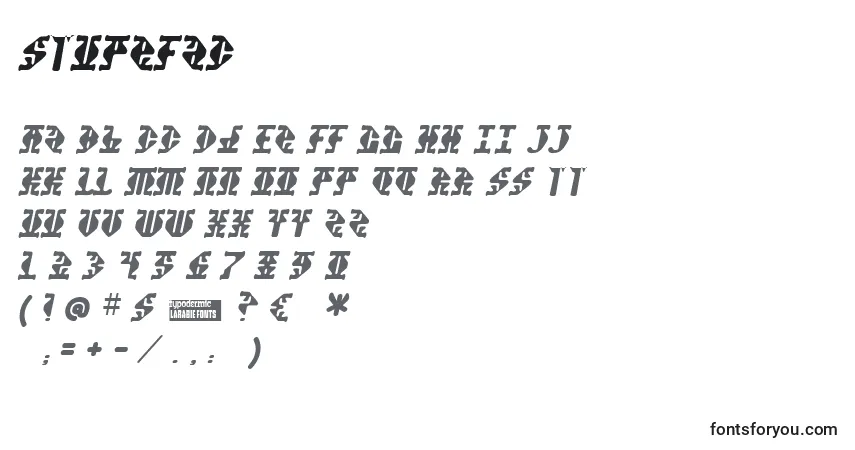 Czcionka Stupefac – alfabet, cyfry, specjalne znaki