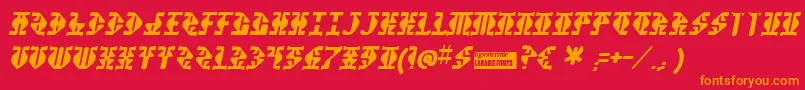 フォントStupefac – 赤い背景にオレンジの文字