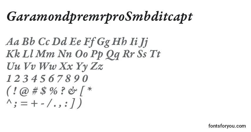Czcionka GaramondpremrproSmbditcapt – alfabet, cyfry, specjalne znaki