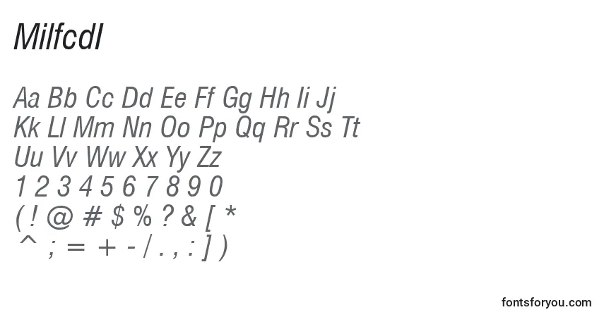 A fonte MilfcdI – alfabeto, números, caracteres especiais