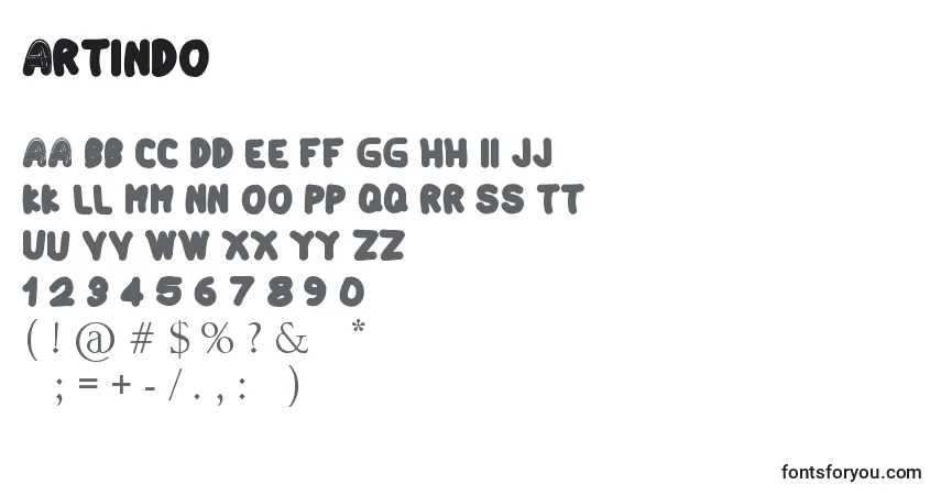 A fonte Artindo – alfabeto, números, caracteres especiais