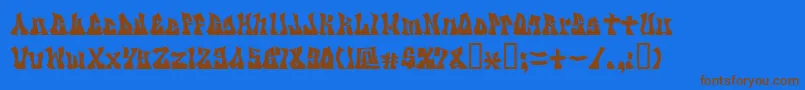 フォントKzgravity – 茶色の文字が青い背景にあります。