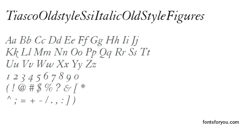 Czcionka TiascoOldstyleSsiItalicOldStyleFigures – alfabet, cyfry, specjalne znaki