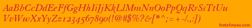 TiascoOldstyleSsiItalicOldStyleFigures Font – Red Fonts on Orange Background