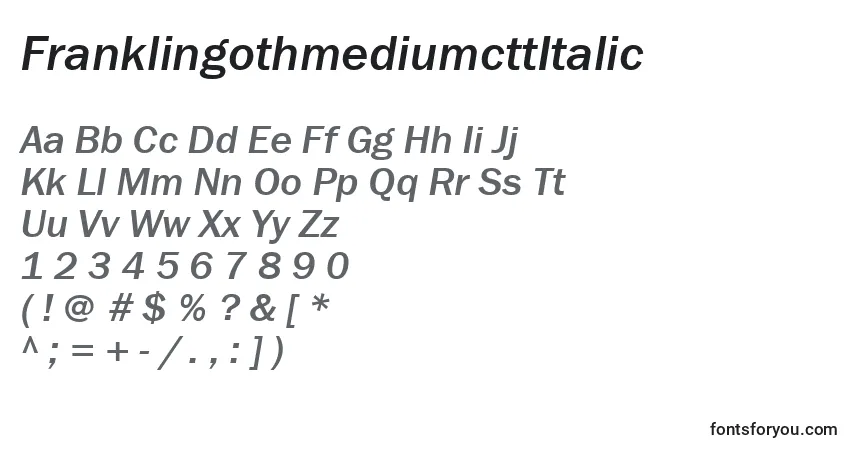 FranklingothmediumcttItalic-fontti – aakkoset, numerot, erikoismerkit