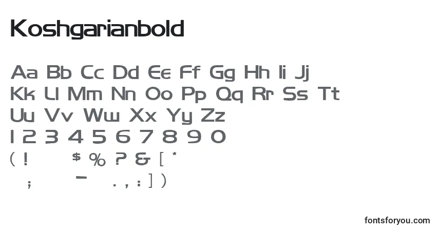 Шрифт Koshgarianbold – алфавит, цифры, специальные символы