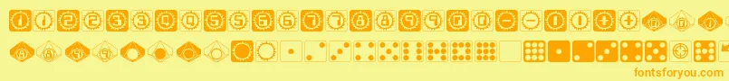 StarburstPips-Schriftart – Orangefarbene Schriften auf gelbem Hintergrund