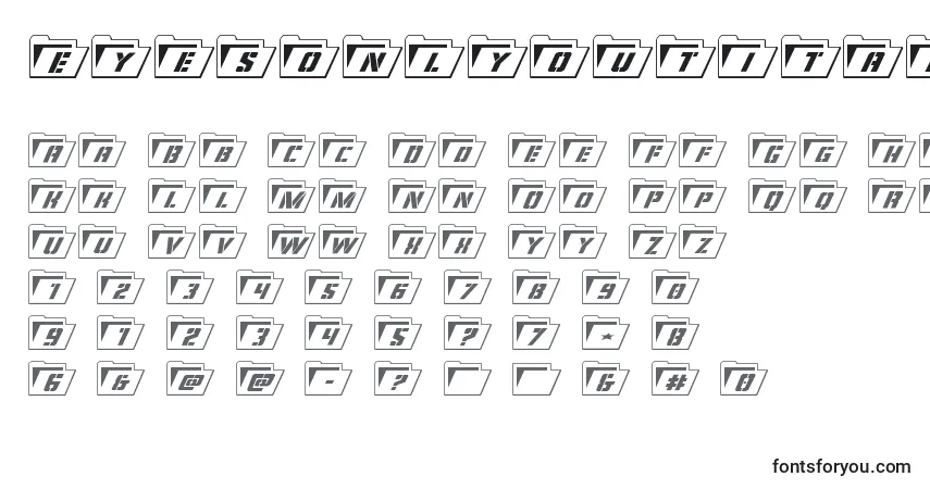Schriftart Eyesonlyoutital – Alphabet, Zahlen, spezielle Symbole