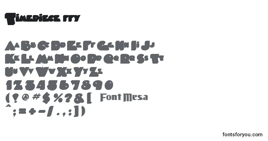 Schriftart Timepiece ffy – Alphabet, Zahlen, spezielle Symbole