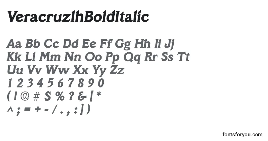 Czcionka VeracruzlhBoldItalic – alfabet, cyfry, specjalne znaki
