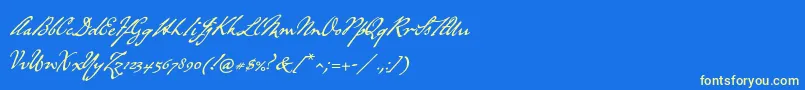 P22grosvenor-Schriftart – Gelbe Schriften auf blauem Hintergrund