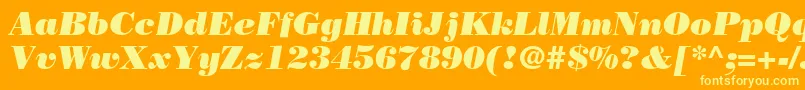 BodoniPosterSsiPosterItalic-fontti – keltaiset fontit oranssilla taustalla