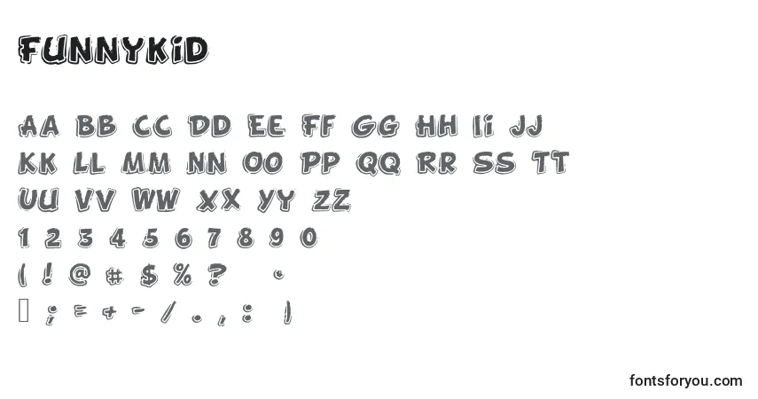 A fonte Funnykid – alfabeto, números, caracteres especiais