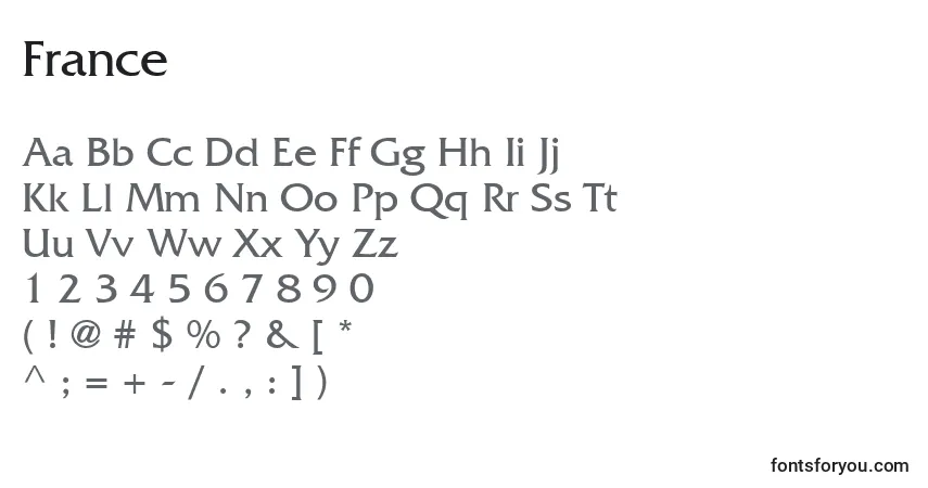 Fuente France - alfabeto, números, caracteres especiales