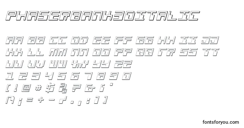 A fonte PhaserBank3DItalic – alfabeto, números, caracteres especiais