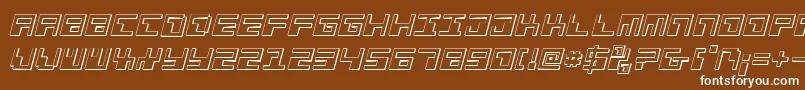 PhaserBank3DItalic-Schriftart – Weiße Schriften auf braunem Hintergrund