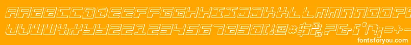 PhaserBank3DItalic-Schriftart – Weiße Schriften auf orangefarbenem Hintergrund